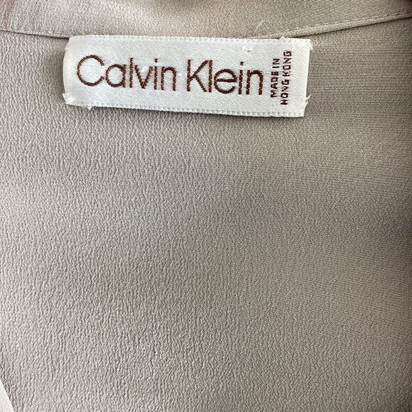 Calvin Klein Taupe Silk Button Front Blouse - Picture 2 of 7